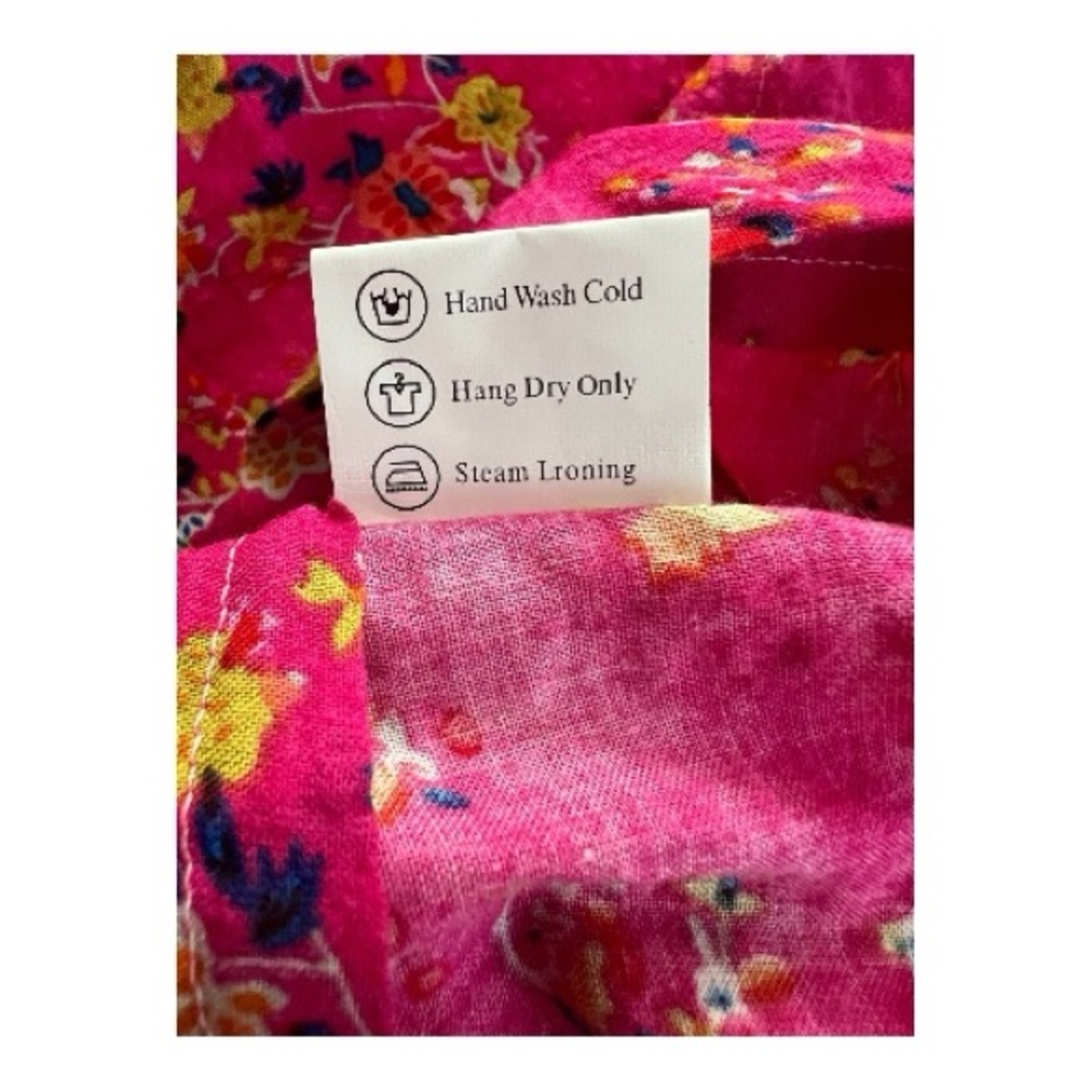🆕 NWOT women’s hot pink multicolor floral tiered maxi dress | pockets | size S - Picture 9 of 9